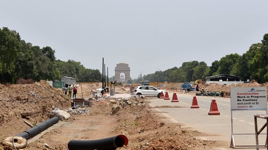 A view of the Construction site of the center vista project, in New Delhi on Thursday. (ANI Photo) A view of the Construction site of the center vista project, in New Delhi on Thursday. (ANI Photo)