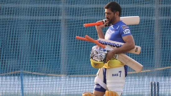 MS Dhoni in the nets for Chennai Super Kings. (CSK/Twitter) MS Dhoni in the nets for Chennai Super Kings. (CSK/Twitter)