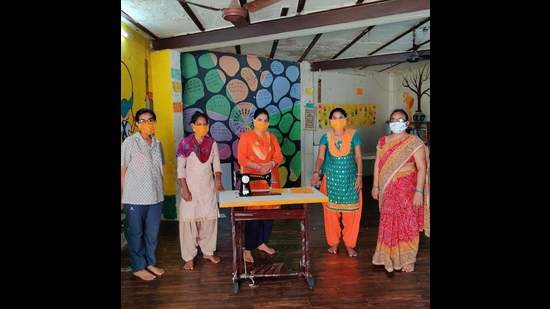 At Kat-Katha, women are being taught to stitch cotton masks and bags, to provide them an alternate source of livelihood. At Kat-Katha, women are being taught to stitch cotton masks and bags, to provide them an alternate source of livelihood.