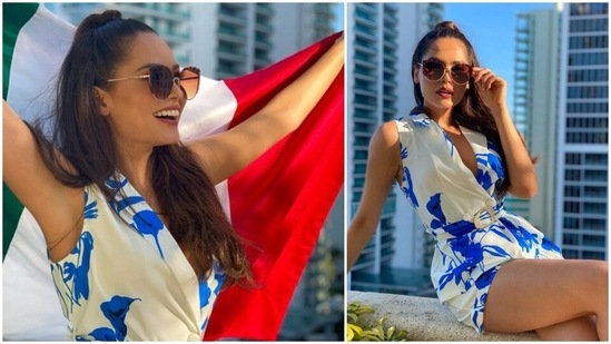 These stills were taken before her participation in Miss Universe. Flaunting the Mexican flag, Andrea smiled her heart out in a blue floral jumpsuit by Patricia Boutique.(Instagram/andreamezamx)