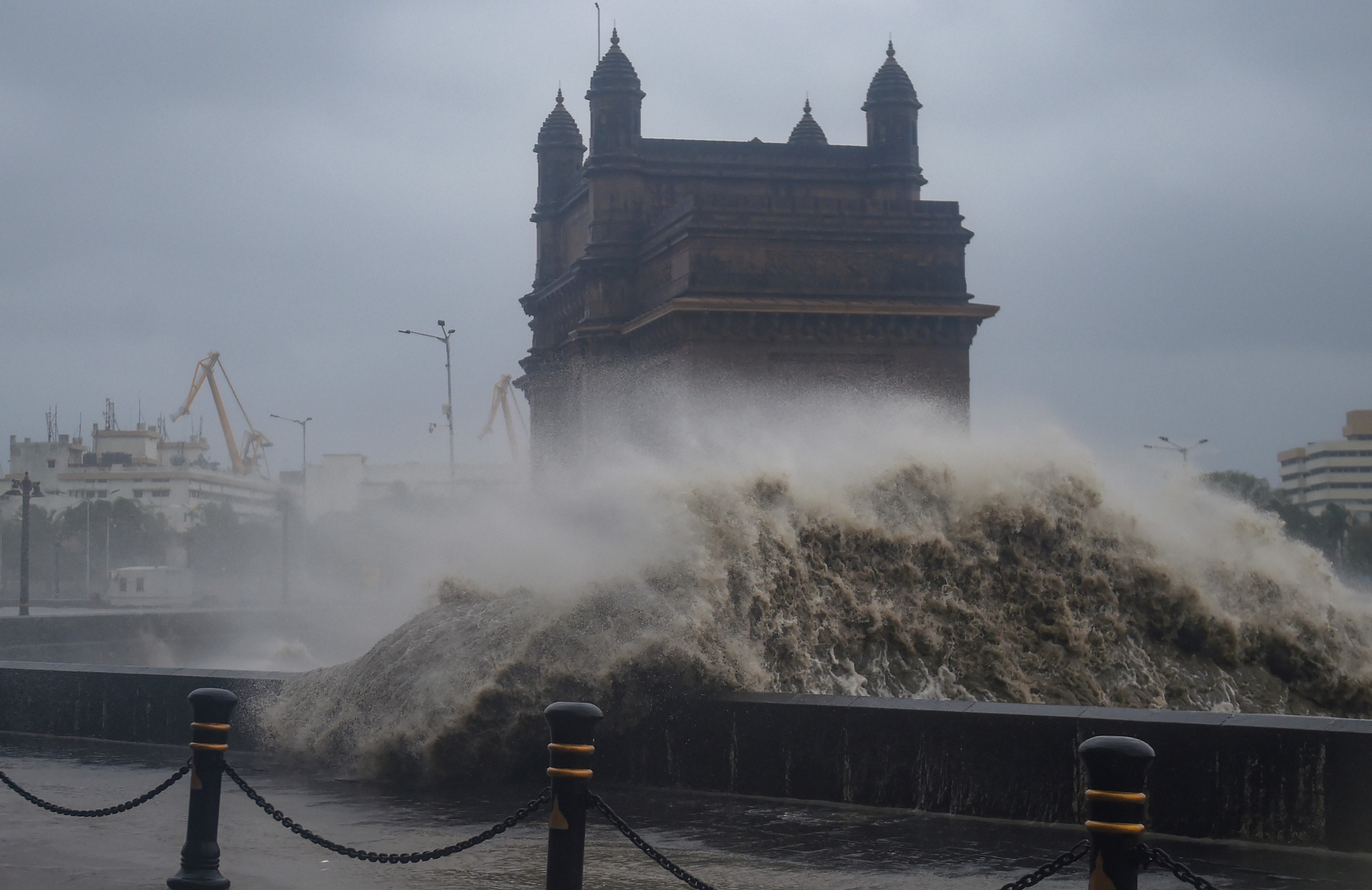 Strong sea waves near the Gateway of India as cyclone Tauktae approaches the coast of Mumbai on Monday (PTI Photo/Shashank Parade) (PTI)
