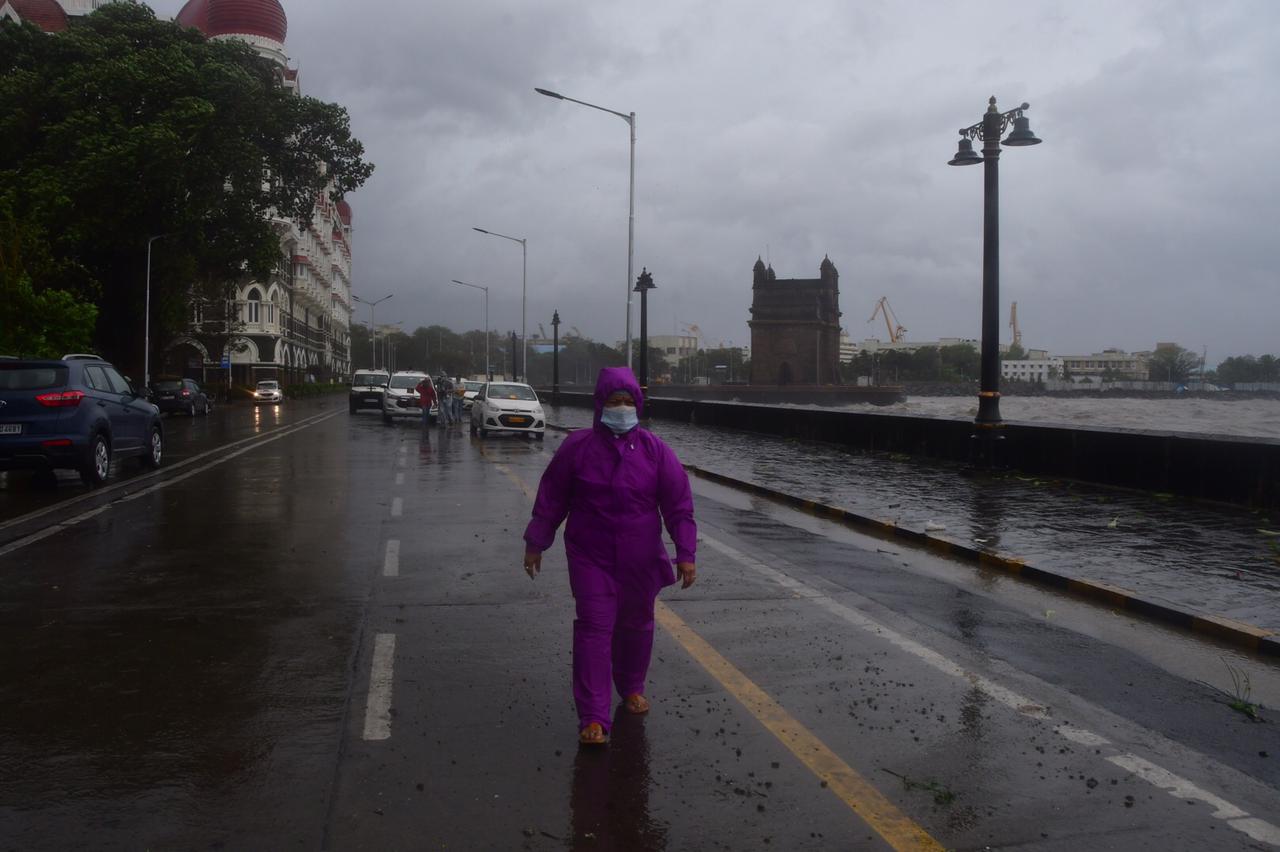 Mumbai Mayor, Kishori Pednekar at Gateway of India on Monday as Cyclone Tauktae drenches the city.
