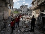 About 47,000 of the displaced people have sought shelter in 58 UN-run schools in Gaza. (AP Photo/Khalil Hamra) About 47,000 of the displaced people have sought shelter in 58 UN-run schools in Gaza. (AP Photo/Khalil Hamra)