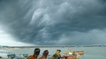 Dark clouds over the sky during Cyclone Tauktae at Vellayil Harbor in Kozhikode on May 17.(PTI) Dark clouds over the sky during Cyclone Tauktae at Vellayil Harbor in Kozhikode on May 17.(PTI)