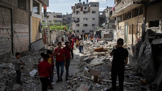 About 47,000 of the displaced people have sought shelter in 58 UN-run schools in Gaza. (AP Photo/Khalil Hamra)(AP) About 47,000 of the displaced people have sought shelter in 58 UN-run schools in Gaza. (AP Photo/Khalil Hamra)(AP)