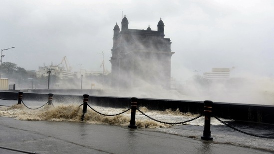 Strong sea waves near the Gateway of India as cyclone Tauktae approaches.