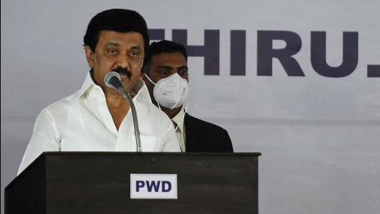 M.K.Stalin, leader of Dravida Munnetra Kazhagam (DMK), speaks during a swearing-in ceremony as Chief Minister of Tamil Nadu state in Chennai on May 7, 2021. (Photo by Arun SANKAR / AFP) (AFP) M.K.Stalin, leader of Dravida Munnetra Kazhagam (DMK), speaks during a swearing-in ceremony as Chief Minister of Tamil Nadu state in Chennai on May 7, 2021. (Photo by Arun SANKAR / AFP) (AFP)