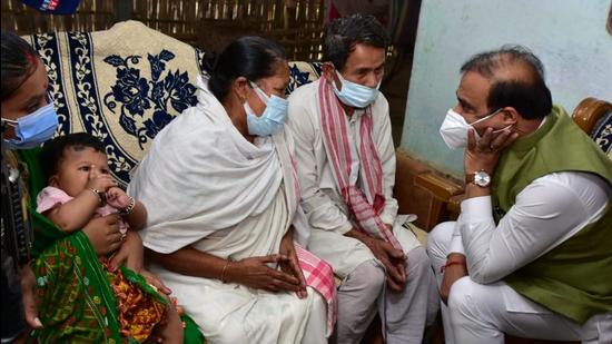 Assam chief minister Himanta Biswa Sarma visited the family of the abducted ONGC engineer Ritul Saikia to reassure them that the government was taking all steps to secure his release (Assam Govt)