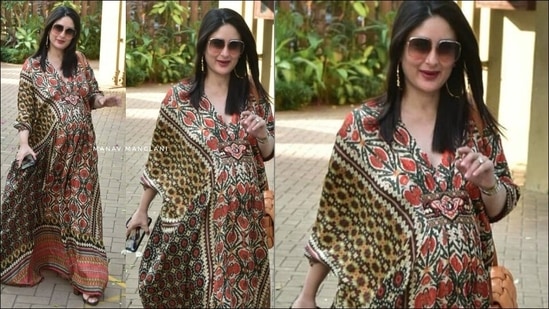 One cannot talk about fashion cues on Kaftan without starting with Kareena Kapoor Khan who flanted the ensemble all through the Covid-19 lockdown last year. Here, Bebo is seen slaying in a beige and maroon coloured kaftan which is credited to Indian fashion designer, Rajdeep Ranawat and came with a belted empire, embroidered with the brand’s insignia broach and Swarovski crystals.(Instagram/manav.manglani)