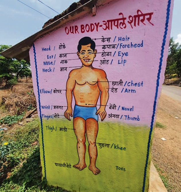 Parts of the male body sketched on a wall in Mhalwadi. (HT) Parts of the male body sketched on a wall in Mhalwadi. (HT)