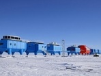The Halley Research Station, a research facility on the Brunt ice shelf, is seen in Antarctica. (Via Reuters)