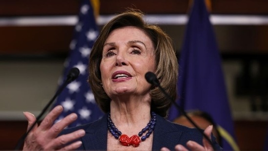 US Speaker of the House Nancy Pelosi (D-CA) speaks at a news conference in the United States Capitol about the Covid-19 Hate Crimes Act, in Washington, US, (REUTERS)