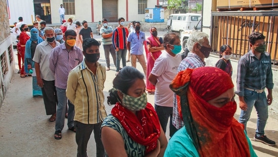 Medical Department Principal Secretary Akhil Arora said one health assistant will be employed at each Gram Panchayat, two at Primary Health Centers and three at Community Health Centers. In picture - Queue for a Covid-19 test in Jaipur. (PTI) Medical Department Principal Secretary Akhil Arora said one health assistant will be employed at each Gram Panchayat, two at Primary Health Centers and three at Community Health Centers. In picture - Queue for a Covid-19 test in Jaipur. (PTI)