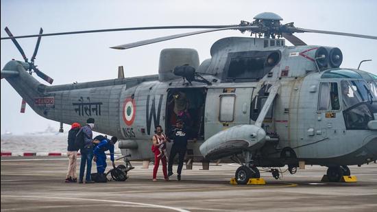 Rescued crew members of the barge being brought on INS Shikra in Mumbai on Tuesday, May 18. (PTI) Rescued crew members of the barge being brought on INS Shikra in Mumbai on Tuesday, May 18. (PTI)