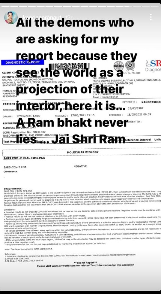 Kangana Ranaut on Instagram Stories. Kangana Ranaut on Instagram Stories.