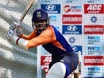 KS Bharat trains in the nets. 
