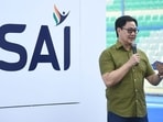 The new SAI logo being launched by Kiren Rijiju. 