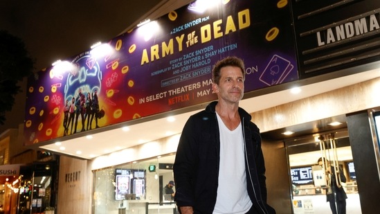 Director Zack Snyder poses after a special screening of Army of the Dead marking the reopening of the Landmark Westwood theatre in Los Angeles, California, U.S., May 14, 2021.(REUTERS)