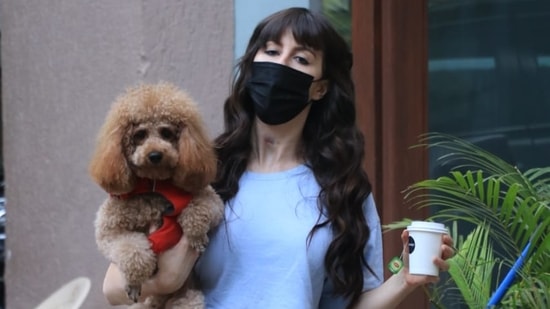 Giorgia Andriani with her pet in Bandra.(Varinder Chawla)