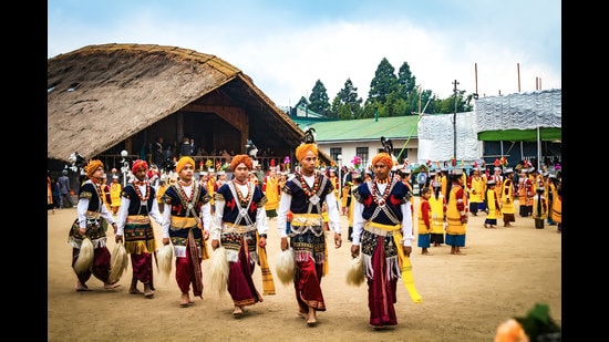 The Nongkrem dance festival is celebrated during autumn at Smit, the cultural centre of the Khasi Hills in Meghalaya. It is part of a five-day long religious festival of the Khasis. (Shutterstock) The Nongkrem dance festival is celebrated during autumn at Smit, the cultural centre of the Khasi Hills in Meghalaya. It is part of a five-day long religious festival of the Khasis. (Shutterstock)