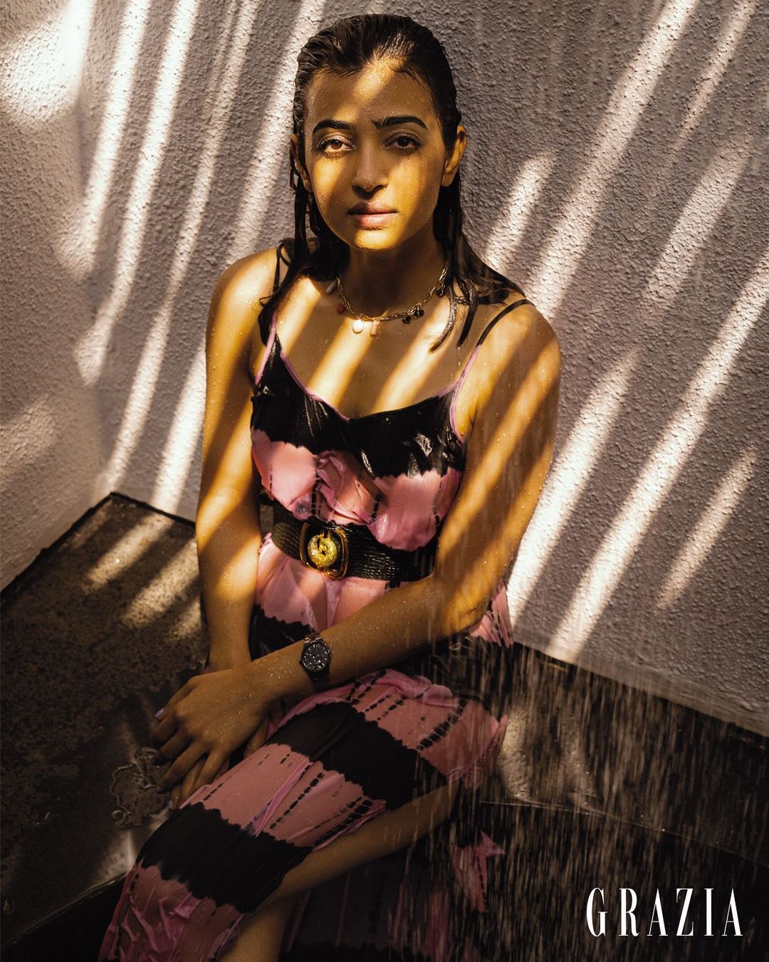 Radhika Apte in pink and black slip dress from Norblack Norwhite(Instagram/graziaindia)