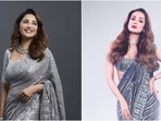 Madhuri Dixit and Malaika Arora in similar saree(Instagram/madhuridixitnene and mohitrai) Madhuri Dixit and Malaika Arora in similar saree(Instagram/madhuridixitnene and mohitrai)