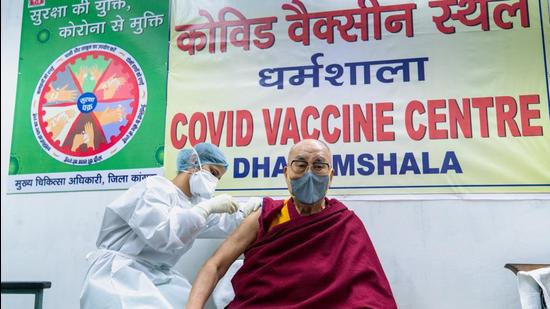 Tibetan spiritual leader, the Dalai Lama, receives a dose of coronavirus disease vaccine in Dharamsala, India (REUTERS)