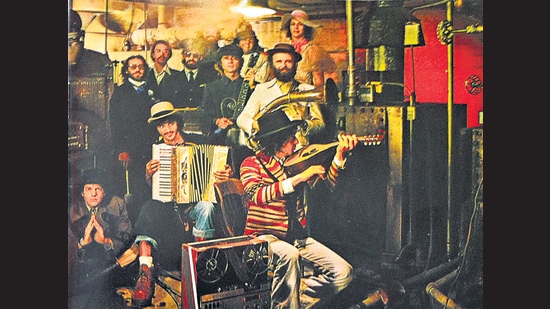 Album art for The Basement Tapes, released in 1975. The group of musicians that backed Dylan on this album later formed The Band.