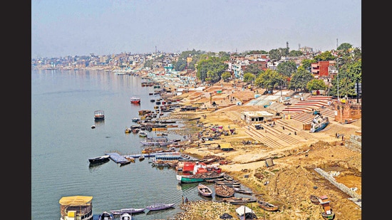 On the banks of the Ganga at Varanasi, April 2021. Nirala speaks of sitting on a mound near the river at Dalmau, and watching in despair as corpses floated by. (PTI)