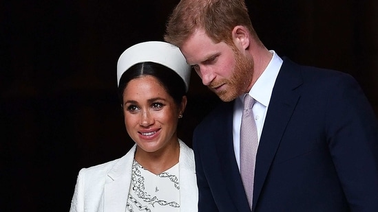 Britain's Prince Harry, Duke of Sussex (R) and Meghan, Duchess of Sussex leave after attending a Commonwealth Day Service at Westminster Abbey in central London.(AP)