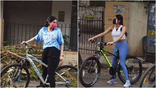 With the gyms being closed, celebrities like Janhvi and Khushi Kapoor, Mandira Bedi and Mira Rajput have found ways to exercise with whatever they can get their hands on. The Kapoor sisters too have started cycling and it seems like a great option.(Varinder Chawla)
