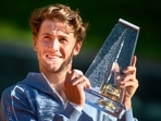 Casper Ruud of Norway lifts the trophy at the ATP 250 Geneva Open(AP) Casper Ruud of Norway lifts the trophy at the ATP 250 Geneva Open(AP)