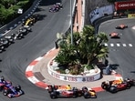 Drivers compete at the start of the Monaco Formula 1 Grand Prix at the Monaco street circuit. 