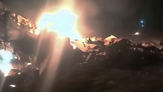 An Indian Air Force (IAF) MiG-21 fighter aircraft crashed near Moga on Thursday night. The aircraft was on a routine training sortie when the accident happened. (ANI Photo) An Indian Air Force (IAF) MiG-21 fighter aircraft crashed near Moga on Thursday night. The aircraft was on a routine training sortie when the accident happened. (ANI Photo)