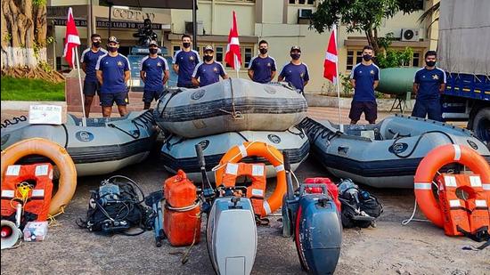 Naval boats on standby for rescue and relief operations as the low-pressure area in the North Andaman Sea is likely to intensify into Cyclonic Storm Yaas over the Bay of Bengal. (PTI PHOTO.) Naval boats on standby for rescue and relief operations as the low-pressure area in the North Andaman Sea is likely to intensify into Cyclonic Storm Yaas over the Bay of Bengal. (PTI PHOTO.)
