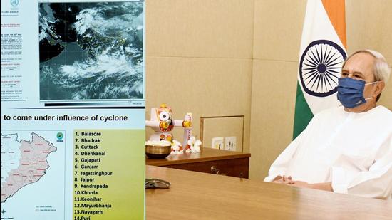 Odisha Chief Minister Naveen Patnaik at a review meeting with senior officials over Cyclone 'Yaas' preparedness through video conferencing in Bhubaneswar on Saturday. (ANI PHOTO.) Odisha Chief Minister Naveen Patnaik at a review meeting with senior officials over Cyclone 'Yaas' preparedness through video conferencing in Bhubaneswar on Saturday. (ANI PHOTO.)