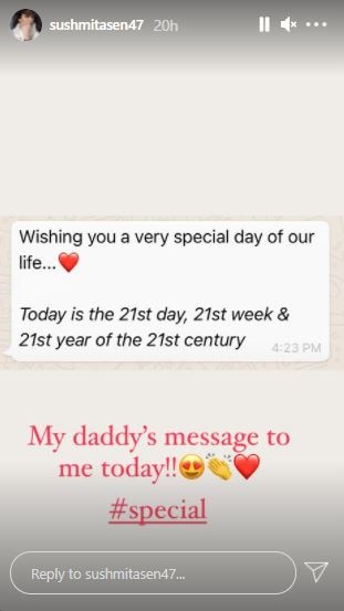 Sushmita Sen's dad's message to her. Sushmita Sen's dad's message to her.