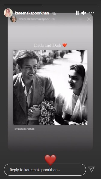 Karisma wrote, "dada and dadi" followed by a heart emoji.
