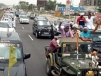 Haryana farmers leaving for Delhi from Karnal to join protests against Central farm laws. HT Photo