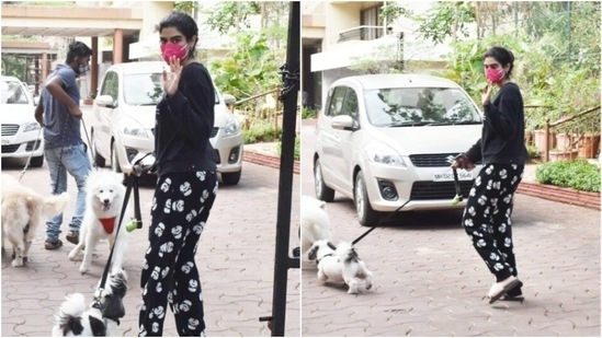 Khushi Kapoor was recently spotted outside her home in Lokhandwala, Mumbai with her pet. Khushi Kapoor was recently spotted outside her home in Lokhandwala, Mumbai with her pet.