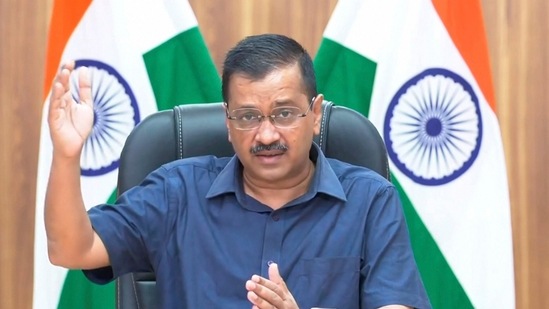 Delhi CM Arvind Kejriwal addresses a digital press conference on COVID-19 situation, in New Delhi. (PTI Photo) (PTI)