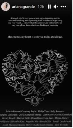 Ariana Grande's message shared as Instagram Stories. Ariana Grande's message shared as Instagram Stories.