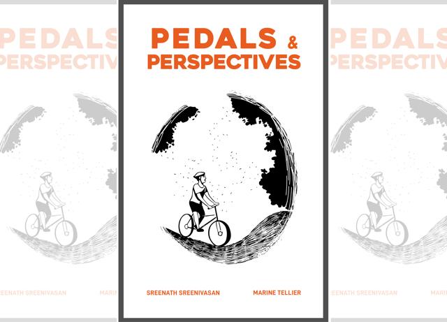 His book, titled Pedals and Perceptions, in collaboration with an illustrator he had met at Auroville, is self-published – with 1,000 copies so far His book, titled Pedals and Perceptions, in collaboration with an illustrator he had met at Auroville, is self-published – with 1,000 copies so far
