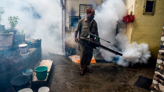 An employee of city civic body, sprays smoke during an anti-malaria fumigation drive. ( AFP/For Representational Purposes Only) An employee of city civic body, sprays smoke during an anti-malaria fumigation drive. ( AFP/For Representational Purposes Only)