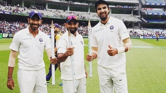 File image of Mohammed Shami, Jasprit Bumrah and Ishant Sharma.(Twitter/Mohammed Shami)