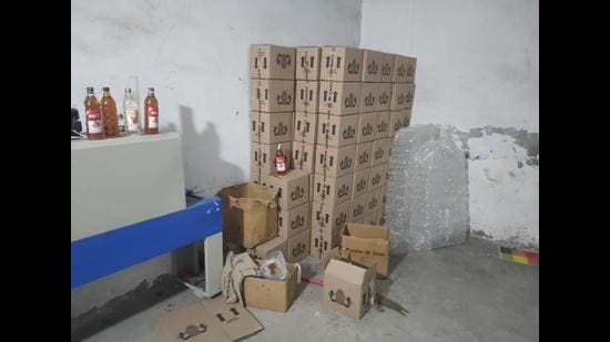 More than 100 boxes of countrymade liquor among other illicit materials were seized in Ambala. (HT PHOTO) More than 100 boxes of countrymade liquor among other illicit materials were seized in Ambala. (HT PHOTO)