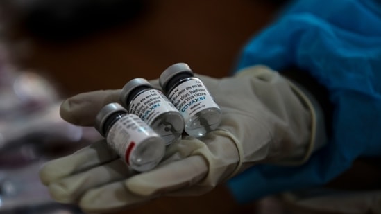 A health worker displays empty vials of COVAXIN at a vaccination center in Jammu, India, Monday, May 24, 2021. (AP) A health worker displays empty vials of COVAXIN at a vaccination center in Jammu, India, Monday, May 24, 2021. (AP)
