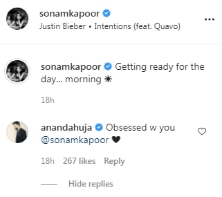 Anand Ahuja's comment on the picture(Instagram/sonamkapoor )