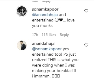 Anand Ahuja's comment on the picture (Instagram/sonamkapoor )