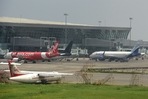 Flights remain parked at Netaji Subhas Chandra Bose International (NSCBI) Airport in Kolkata. 